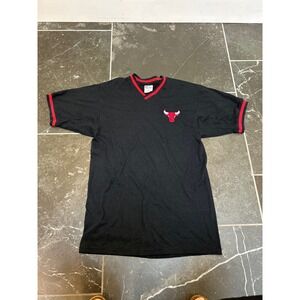 Vintage Pro Player Chicago Bulls T Shirt Mens Medium Black V Neck NBA 90s Cotton
